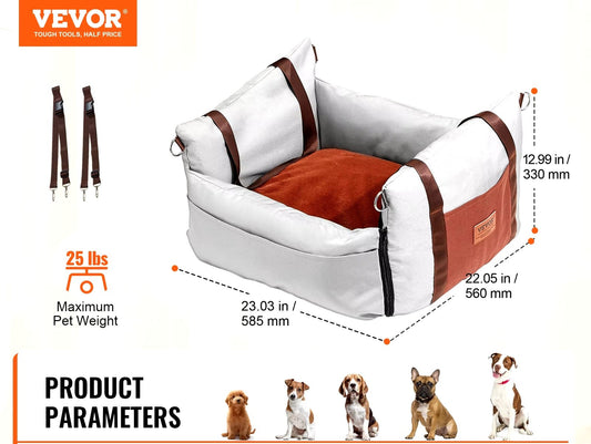 VEVOR Dog Car Seat Waterproof Dog Booster Seat Pet Car Seat with Clip-On Safety Leash PP Cotton Car Bed for Medium & Large Dog