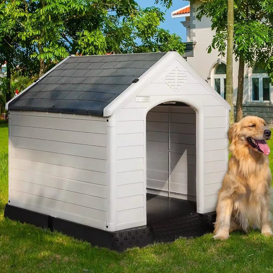 Durable Plastic Dog House - Waterproof, Elevated Floor for Small to Large Dogs, Indoor/Outdoor Use