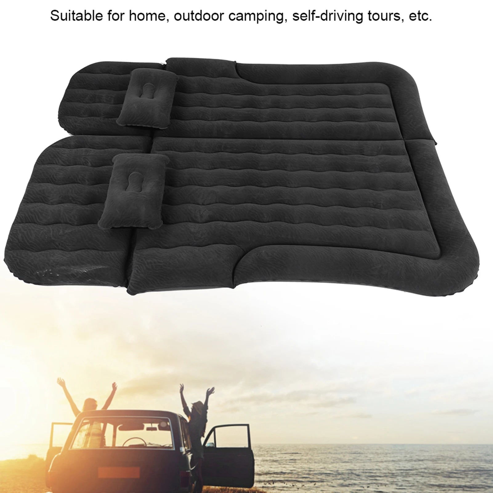 2-in-1 Inflatable Travel Mattress | Soft PVC Flocking Cushion for Car & Home Camping