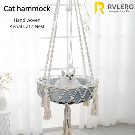 Hand-Woven Cat Hammock Swing - Cozy Indoor Hanging Basket for Kittens | Durable Cotton Rope Pet Supplies