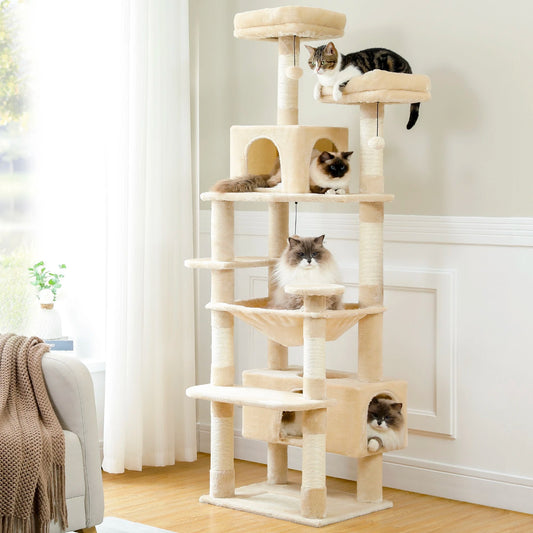 Multi-Level Cat Tree Luxury Cat Tower with Condo Hammock & Cat Scrapers with Scratching Post