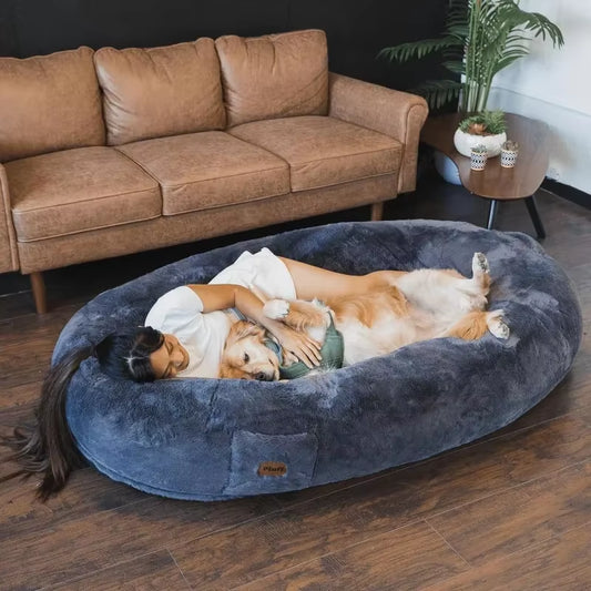 Plufl Original Human Dog Bed: Comfy Memory Foam Bean Bag for Adults, Kids, and Pets