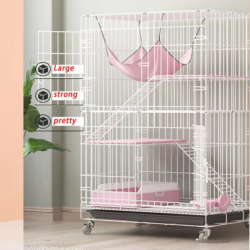 3-Tier Foldable Cat Cage Villa with Wheels – Spacious Indoor Cat House