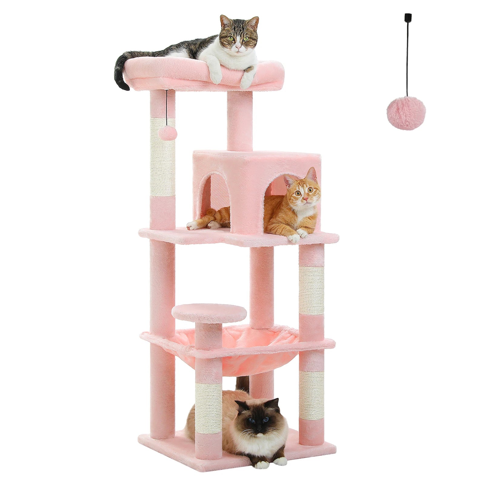 5-Level Cat Tree for Indoor Cats with Metal Frame Large Hammock,  Cat Condo with Big Top Perch