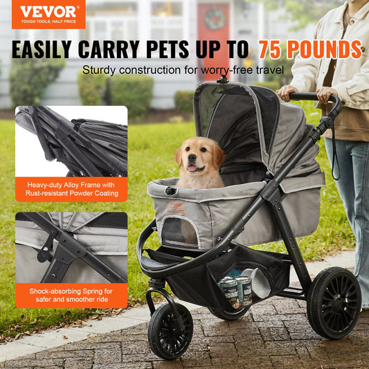 Pet Stroller Carrier Dog Cat Strollers Lightweight Travel Rotate with Brakes Pet Pad Cup Holder for Puppy Dog Accessories