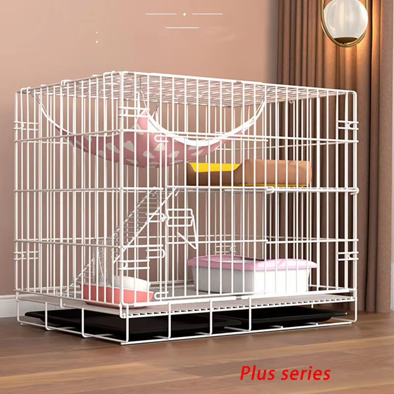 3-Tier Foldable Cat Cage Villa with Wheels – Spacious Indoor Cat House