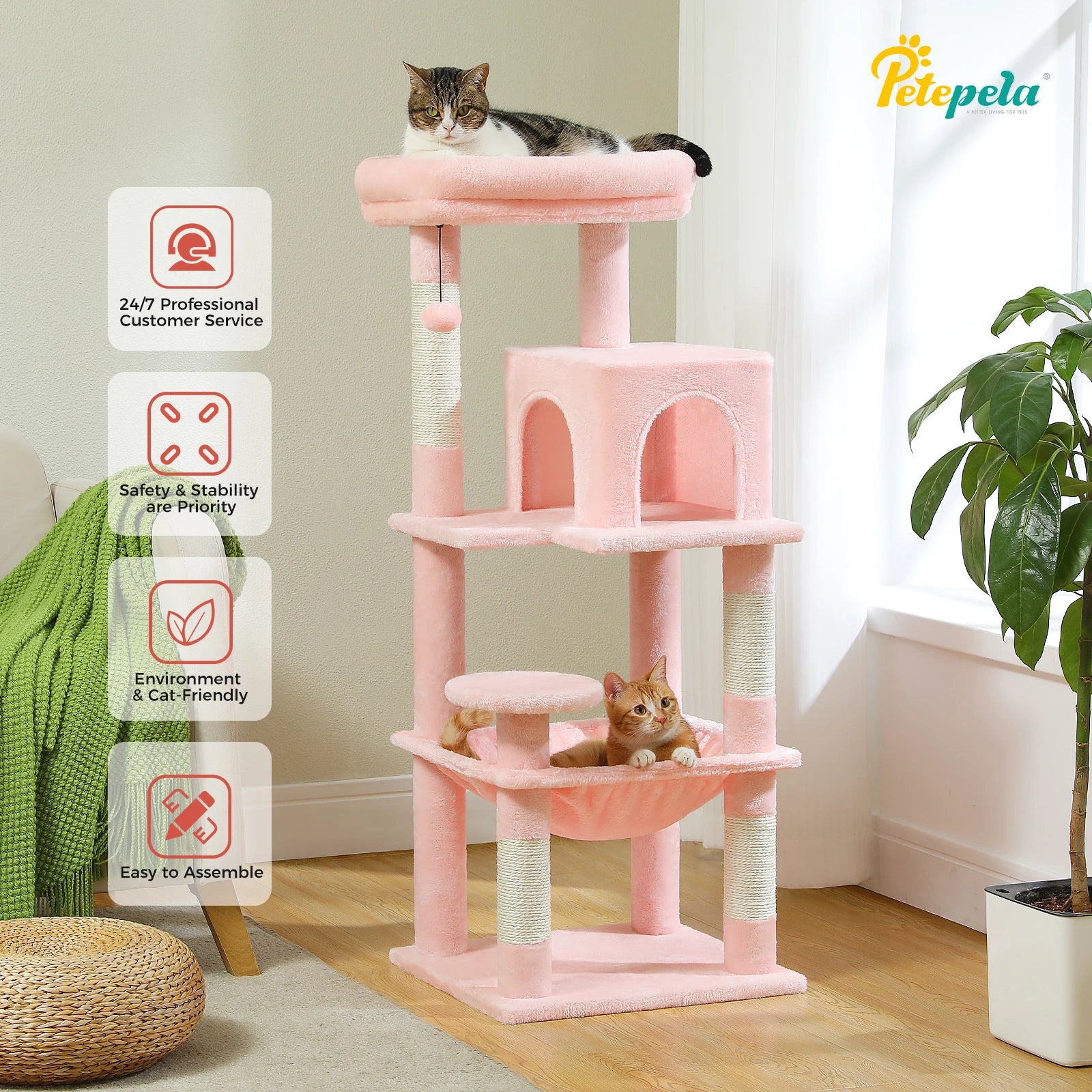 5-Level Cat Tree for Indoor Cats with Metal Frame Large Hammock,  Cat Condo with Big Top Perch