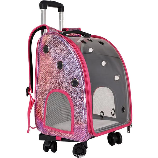 Transparent Pet Cat Bags Trolley Backpack Carrier for Pets - Kitten Puppy Rolling Carrier Small Cat Backpack with Wheels Petkit