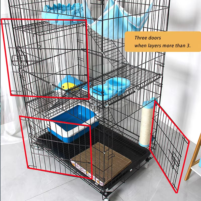 3-Tier Foldable Cat Cage Villa with Wheels – Spacious Indoor Cat House