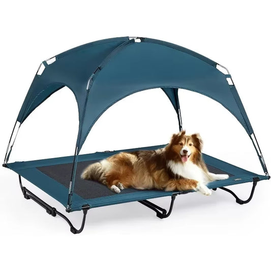 Elevated Large Dog Bed with Removable Canopy | Breathable Cooling Raised Pet Cot