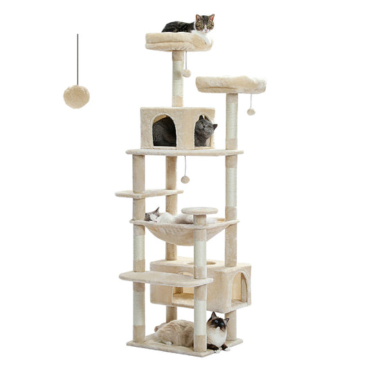 Tall Large Cat Tree and Tower for Indoor Cats with Sisal-Covered Scratching Posts Spacious Hammock Padded Perches and Condos