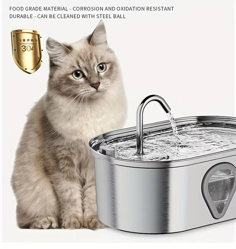 3.5L Automatic Cat Water Fountain – Stainless Steel, LED-Lit, Large Capacity Dispenser