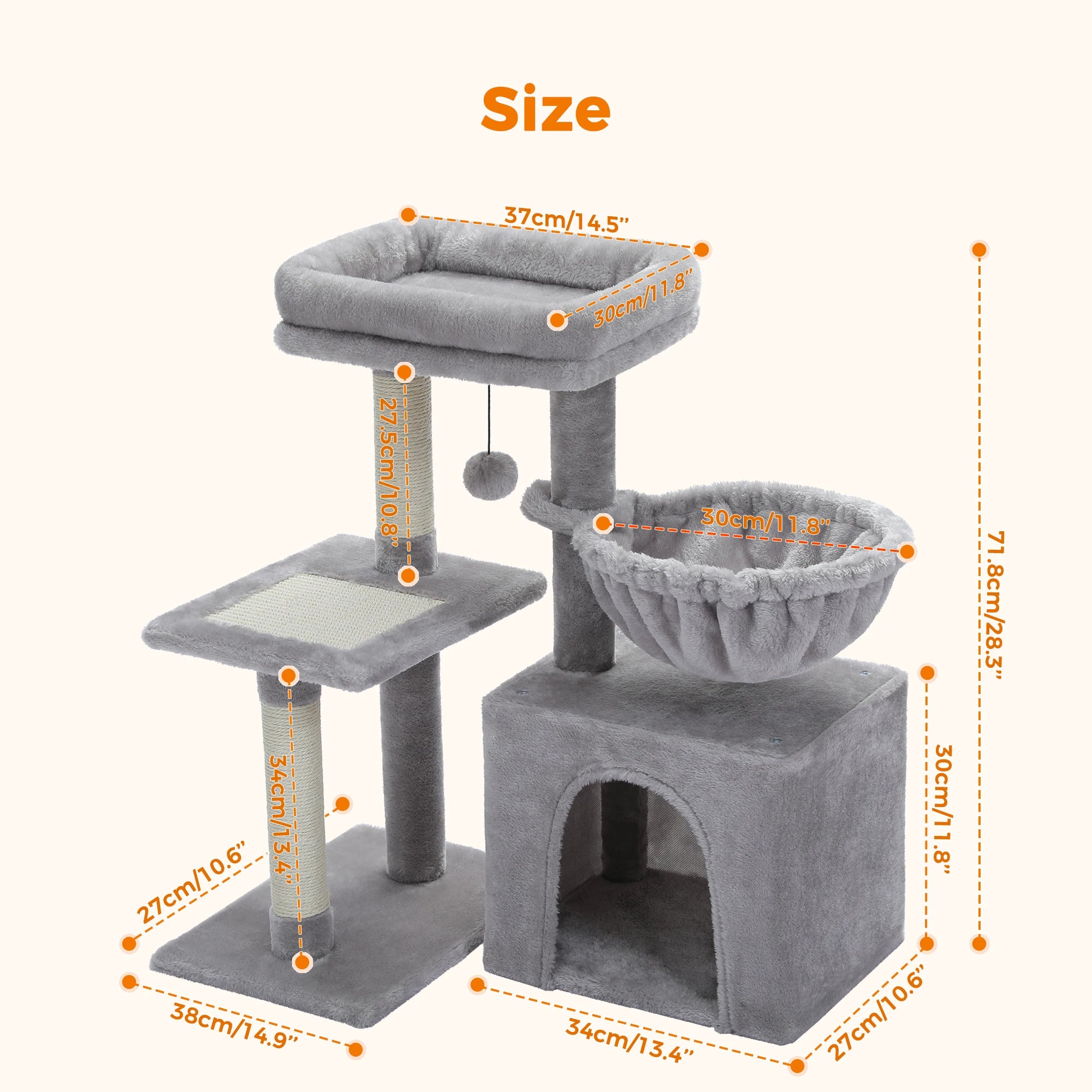 Cat Tree Cat Tower for Indoor Cats with Cat Scratching Posts Big and Removable Top Perch Grey