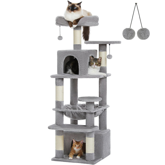 Medium Tall 136Cm Cat Tree Tower with Modern Spacious Hammocks Condos & Scratching Posts 