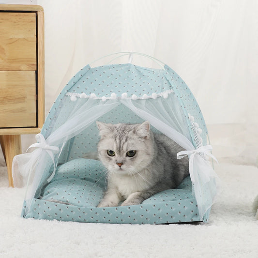 Cozy Cat Tent Bed with Warm Cushion – Pet House for Cats & Kittens, Winter Cat Furniture, Clamshell Design