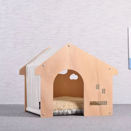 Shed Style Pet House Removable and Washable Dog House Indoor Cat Nest Pastoral Style Wooden Cat Carrier Pet Supplies