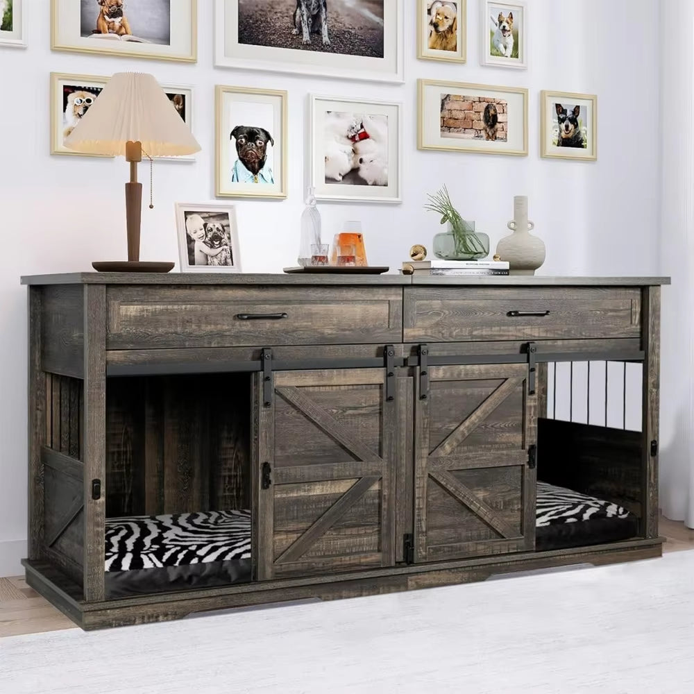 Dog Crate for Large Dog with Divider Wooden Kennel Indoor Cages Kennel Furniture with 2 Drawers