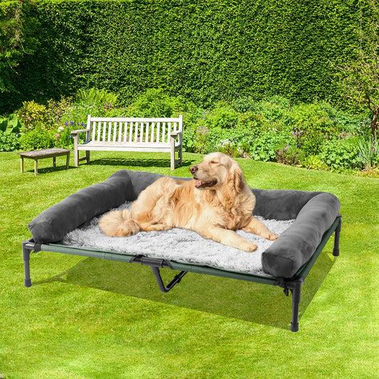 Extra Large Elevated Cooling Dog Bed with Bolster – Waterproof Raised Pet Cot for Indoor & Outdoor Comfort