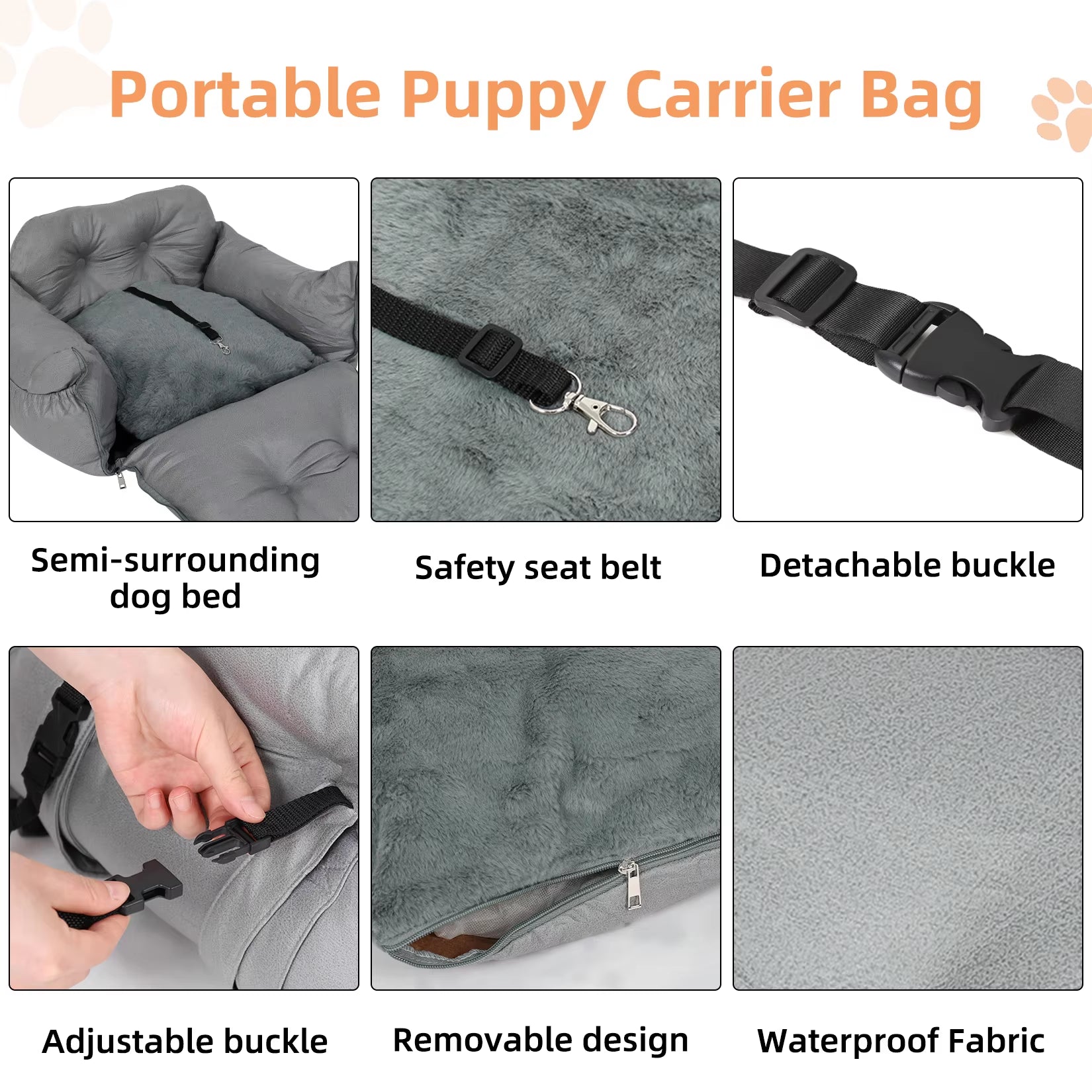 Dog Car Seat with Safety Belt with Nest Washable Cushion 