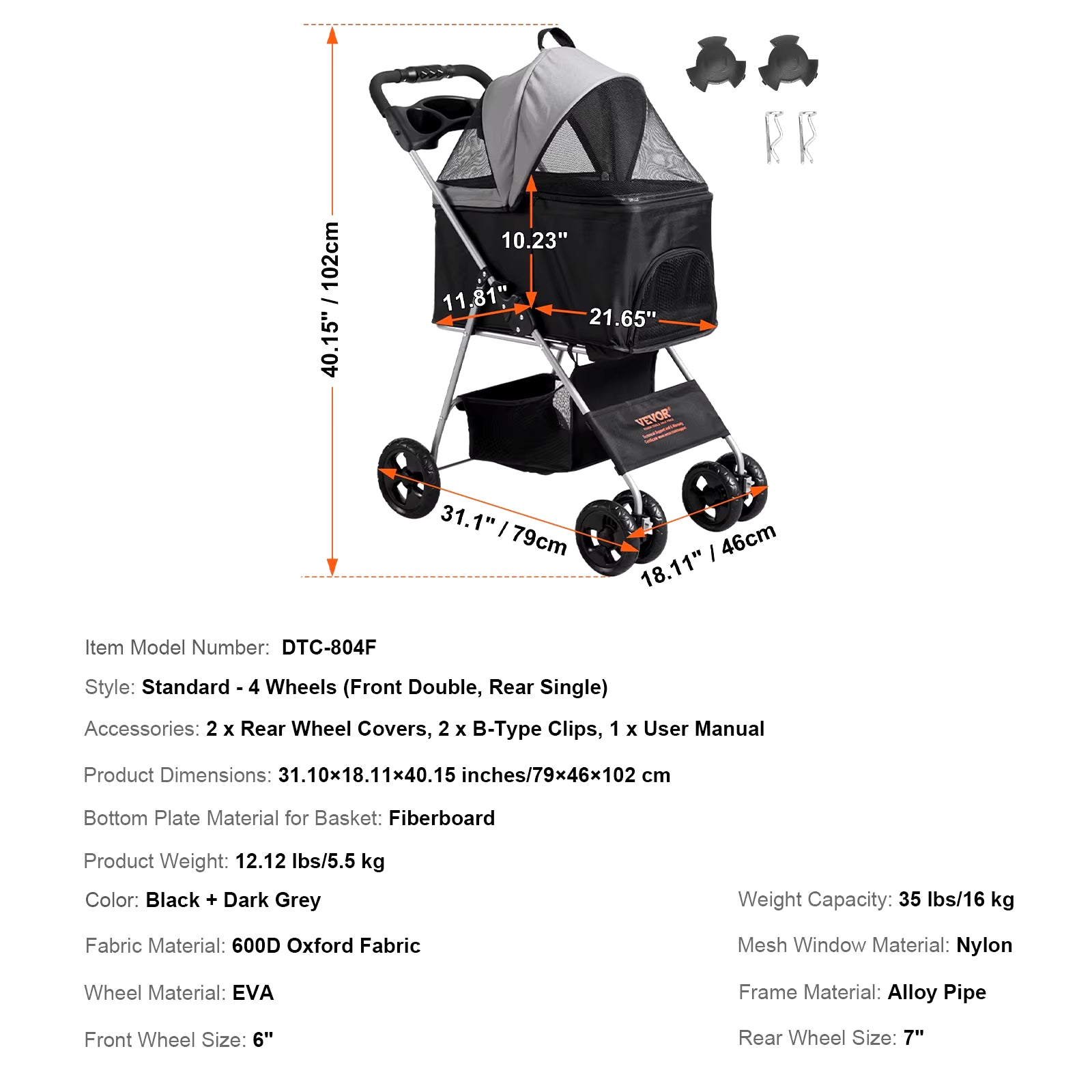 Pet Stroller Carrier Dog Cat Strollers Lightweight Travel Rotate with Brakes Pet Pad Cup Holder for Puppy Dog Accessories