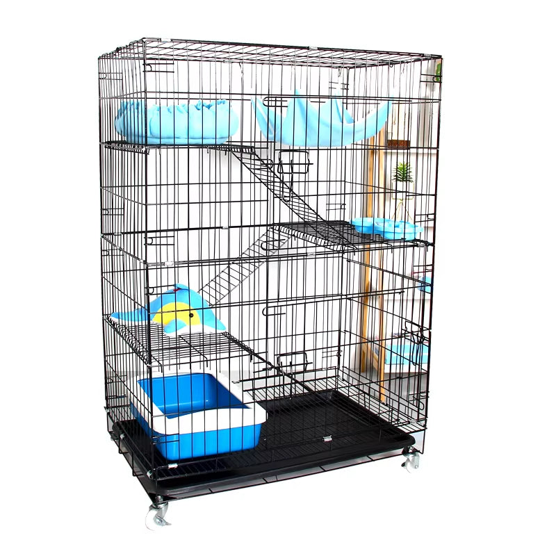 3-Tier Foldable Cat Cage Villa with Wheels – Spacious Indoor Cat House