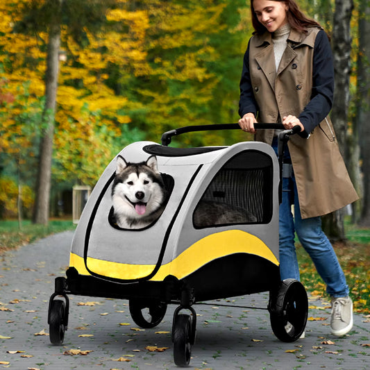 Pet Stroller Universal Wheel with Storage Basket Ventilated Foldable Oxford Fabric for Large Size Dogs