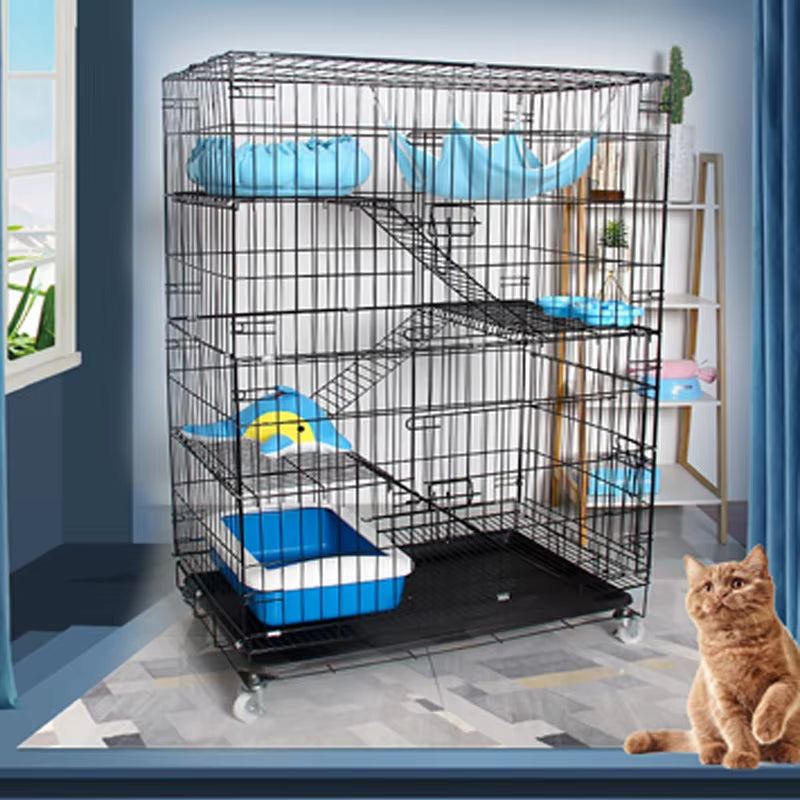 3-Tier Foldable Cat Cage Villa with Wheels – Spacious Indoor Cat House