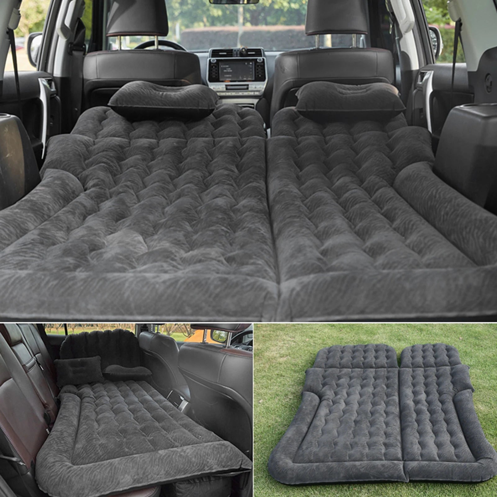 2-in-1 Inflatable Travel Mattress | Soft PVC Flocking Cushion for Car & Home Camping