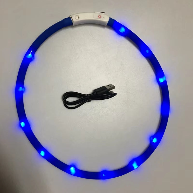 LED Dog Collar - USB Rechargeable, Adjustable Night Safety Flashing Light Necklace