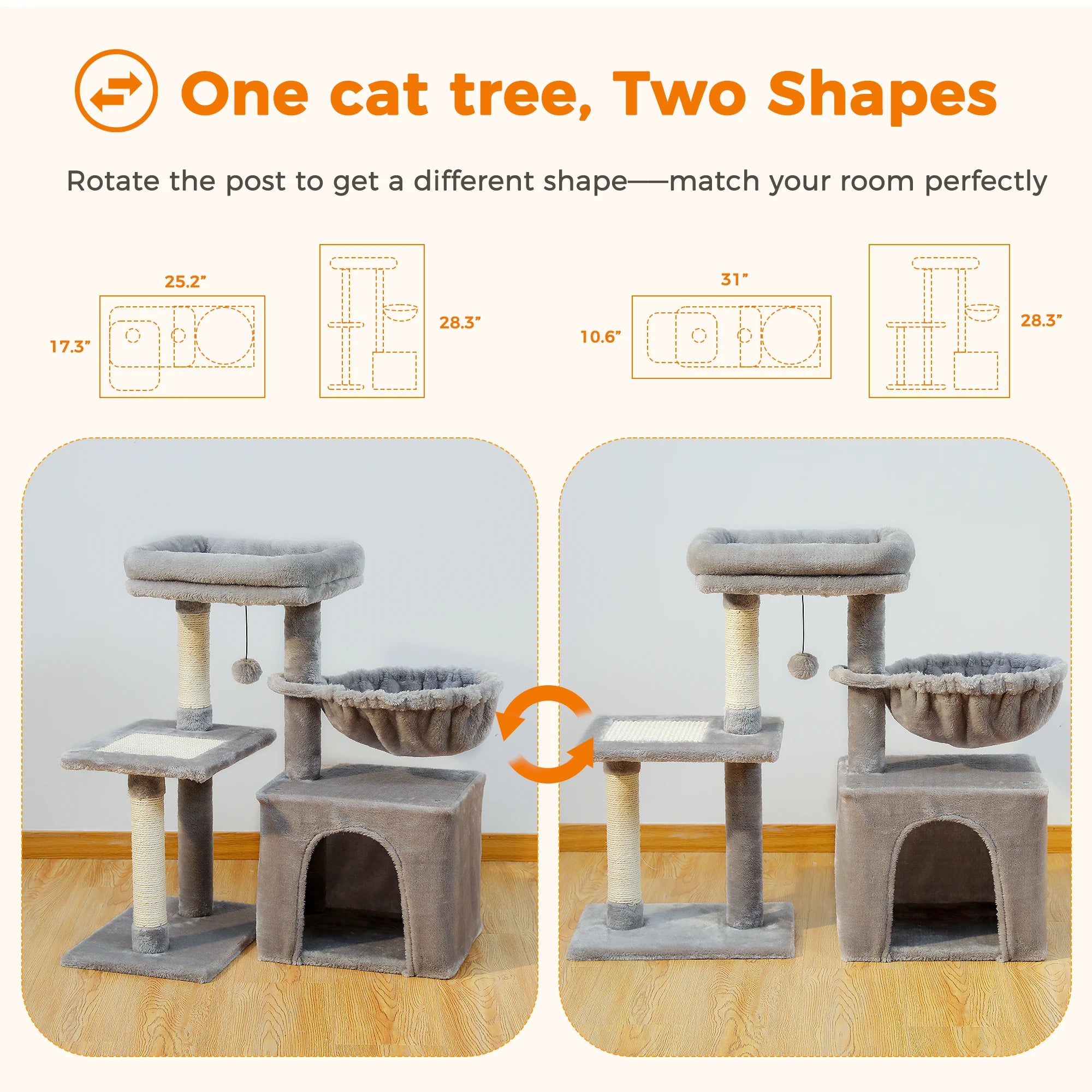 Cat Tree Cat Tower for Indoor Cats with Cat Scratching Posts Big and Removable Top Perch Grey