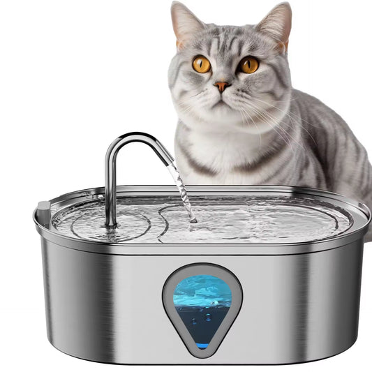 3.5L Automatic Cat Water Fountain – Stainless Steel, LED-Lit, Large Capacity Dispenser