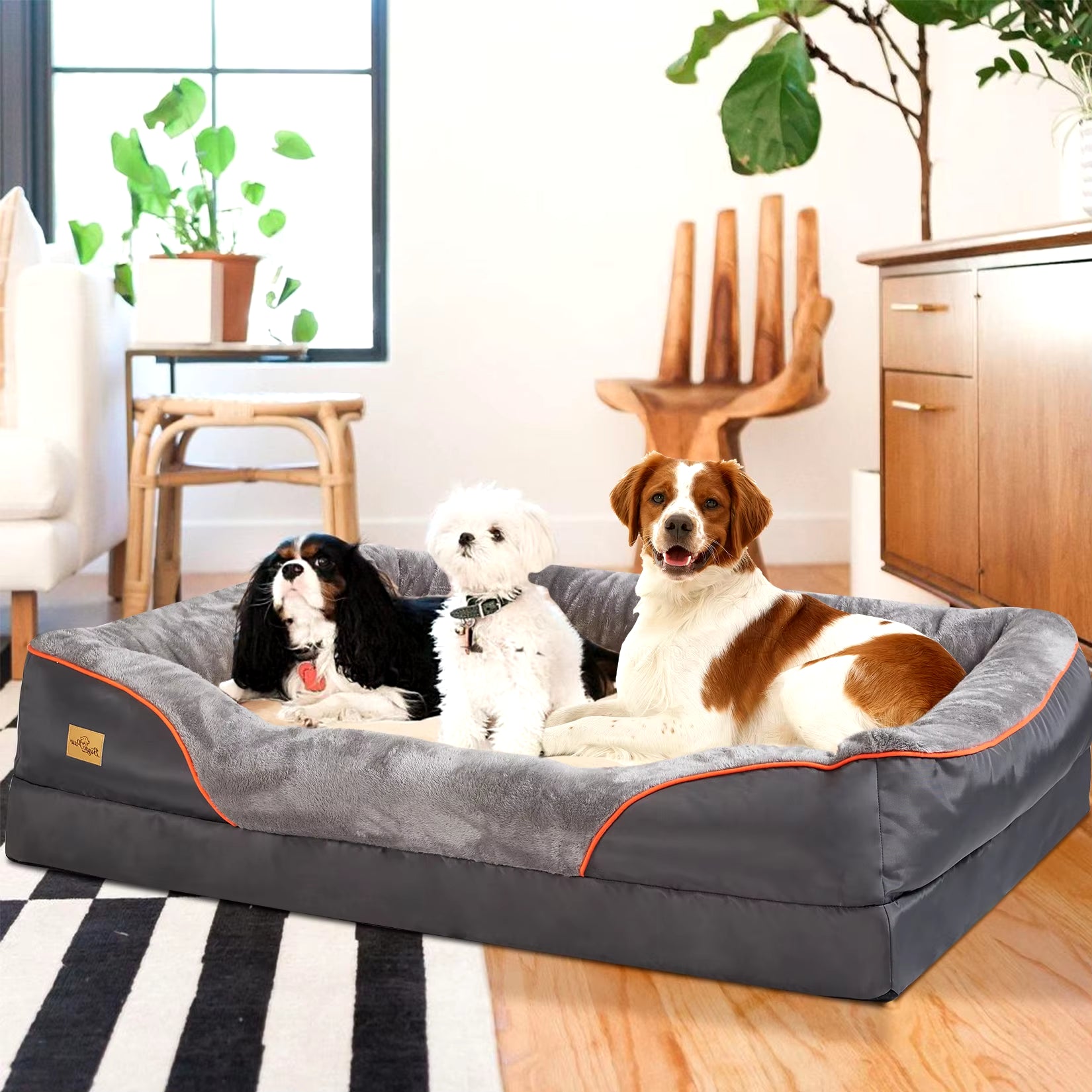 Orthopedic Foam Dog Bed with Cotton-Padded Bolster - Soft, Removable Cover, Available in L, XL, 2XL, 3XL