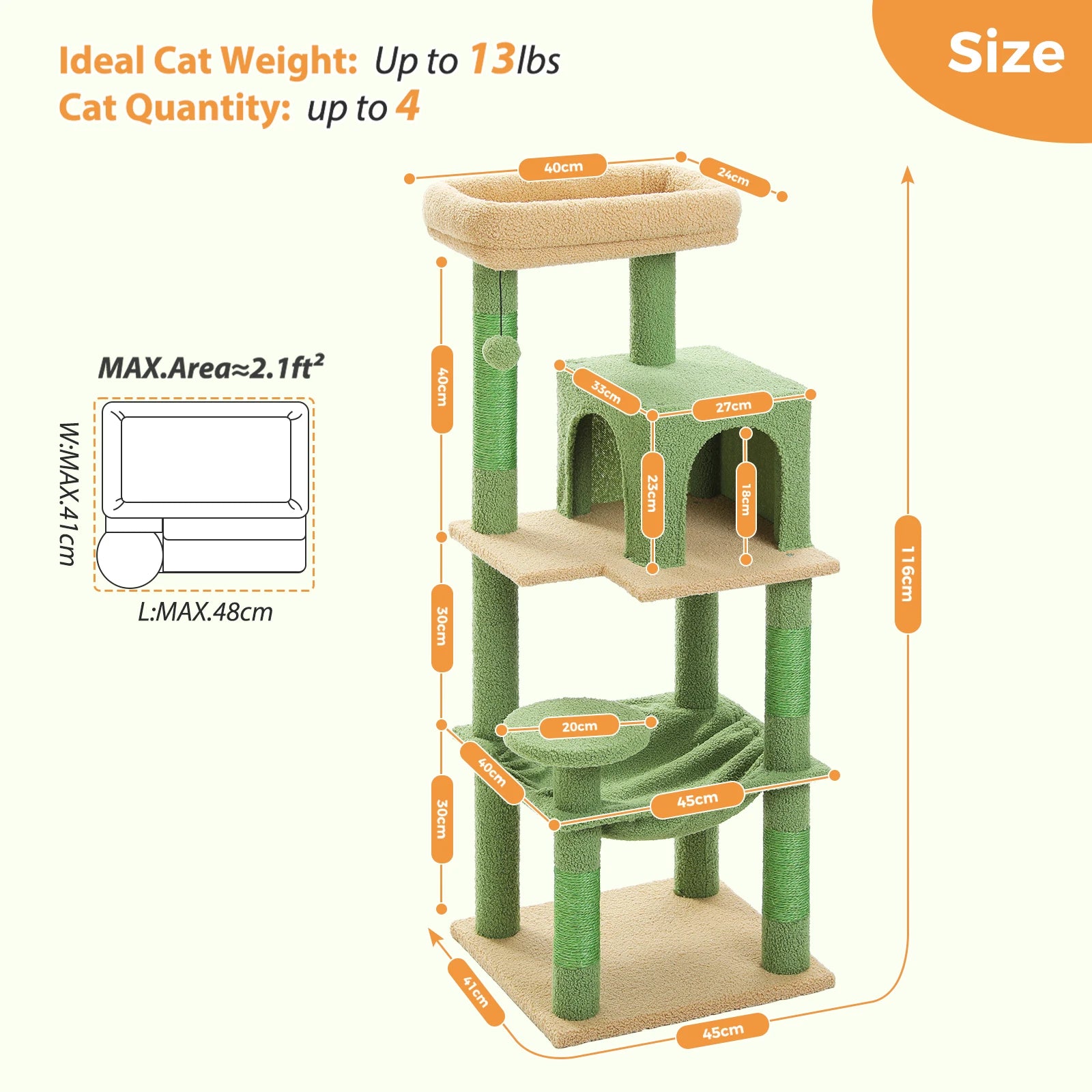 5-Level Cat Tree for Indoor Cats with Metal Frame Large Hammock,  Cat Condo with Big Top Perch