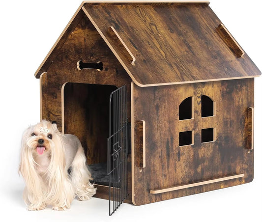 Comfortable Wooden Dog House with Vents & Raised Floor for Small Dogs, Indoor Bed Cave Design"