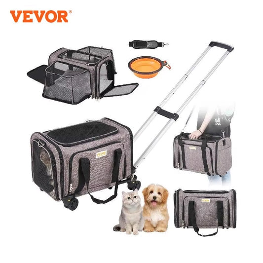 Pet Travel Carrier Backpack | Breathable Design with Wheels & Telescopic Handle for Cats & Dogs