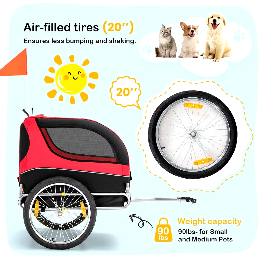 Dog Bike Carrier Trailer with 3 Doors, Aluminum Wheels – Pet Cargo Cart & Cycle Wagon