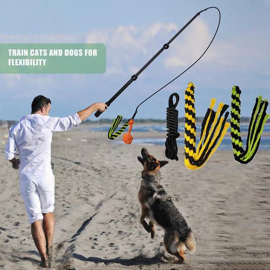 Interactive Extendable Flirt Pole - Chase & Chew Training Toy for Dogs | Outdoor Exercise & Play