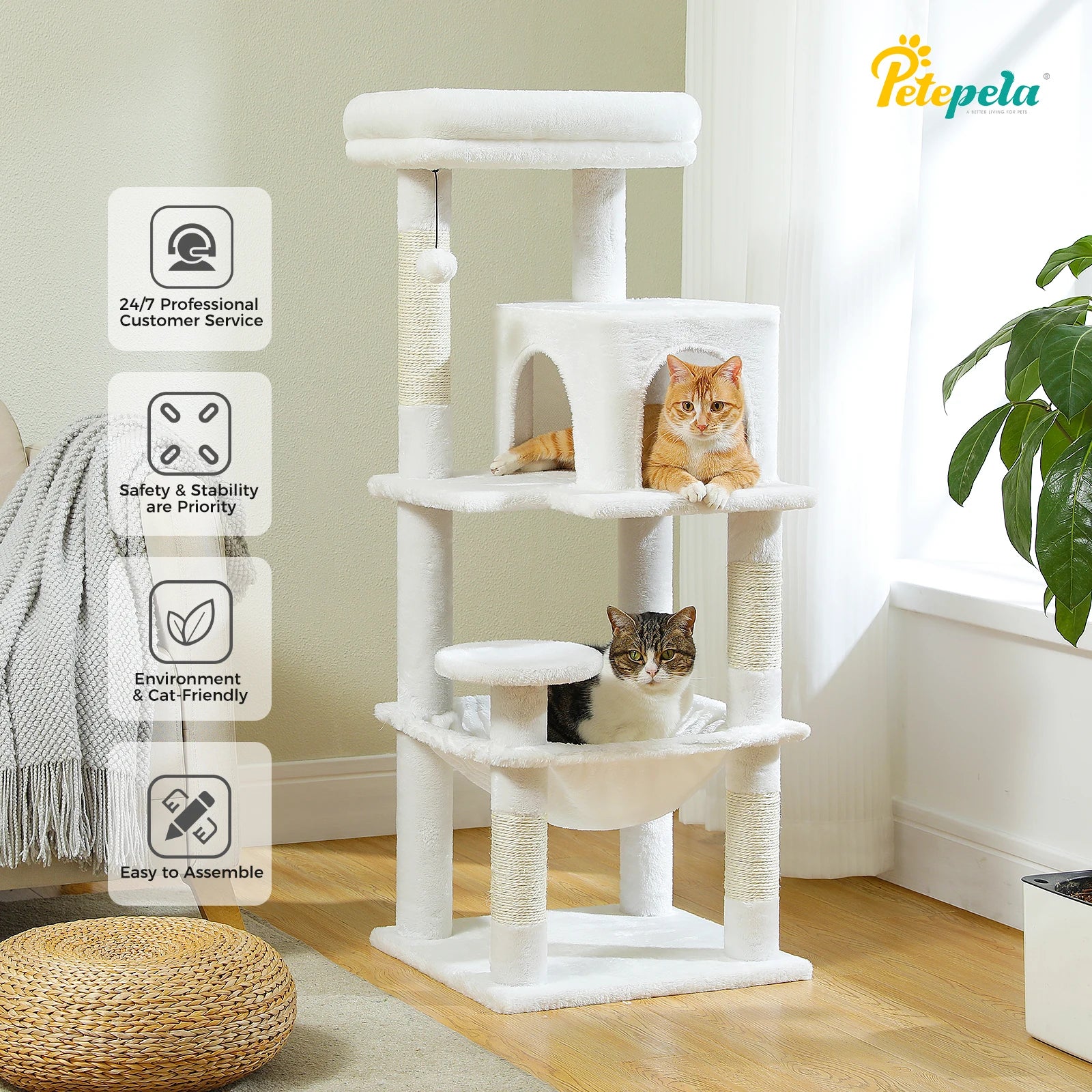 5-Level Cat Tree for Indoor Cats with Metal Frame Large Hammock,  Cat Condo with Big Top Perch