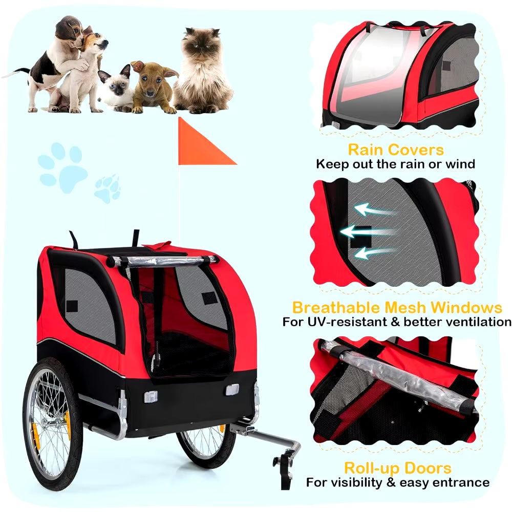 Dog Bike Carrier Trailer with 3 Doors, Aluminum Wheels – Pet Cargo Cart & Cycle Wagon