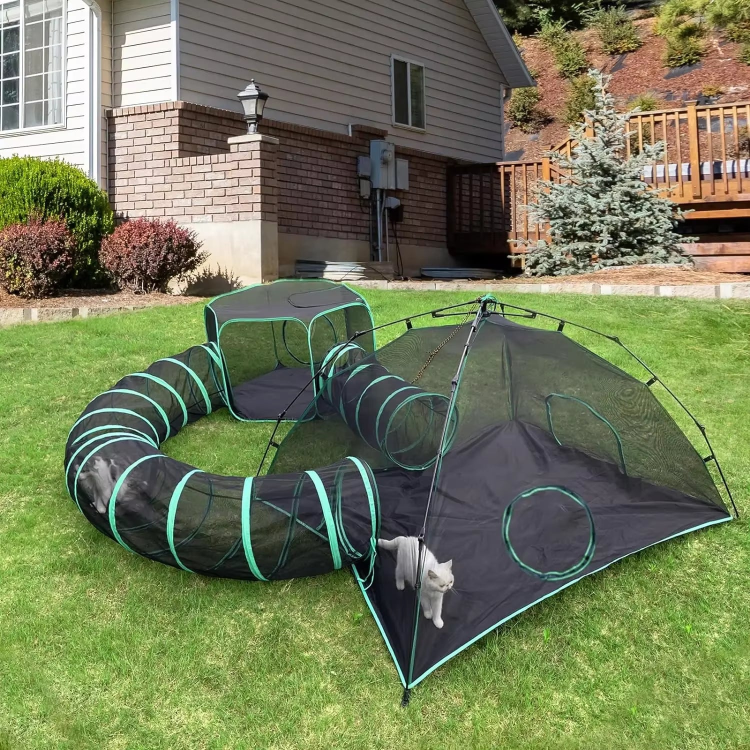 6-In-1 Outdoor Cat Play Tents and Tunnels - Portable Cat Enclosures and Playpen with 3 Tents and 3 Tunnels Things for Cats Toys